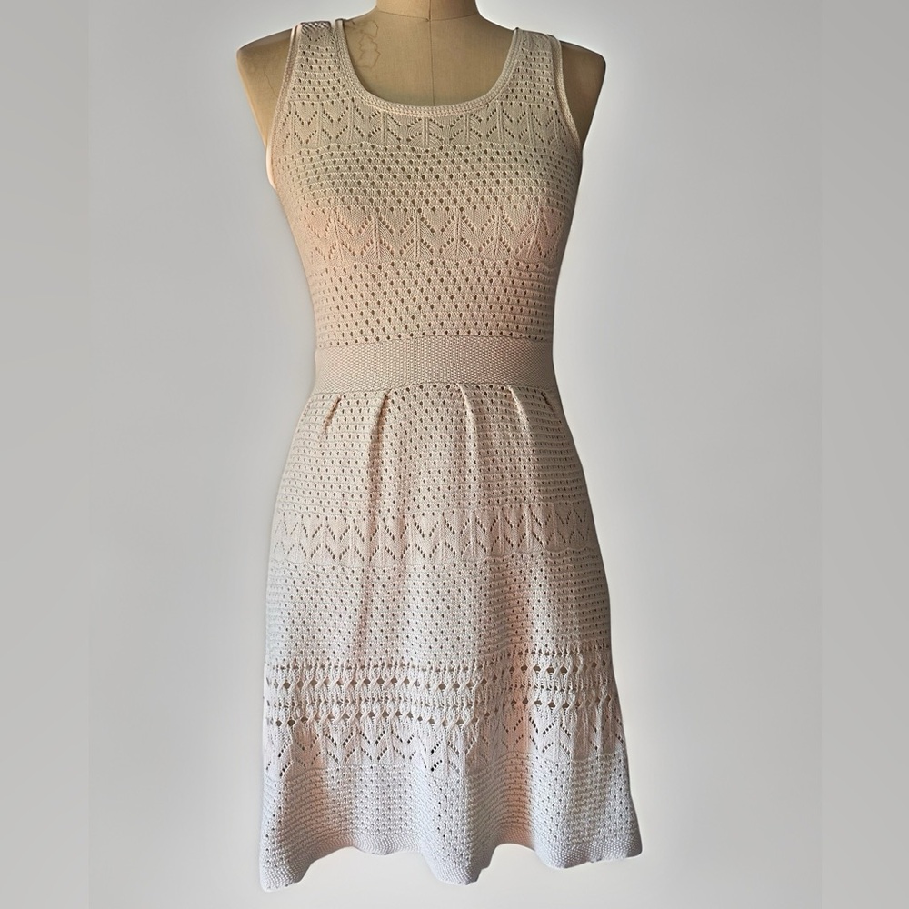 Embroidered Tan Sleeveless Midi Sundress